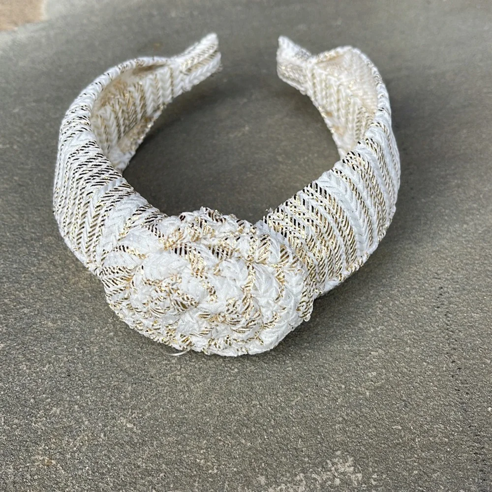 Anthropologie Metallic Rosette Knotted Headband By in White